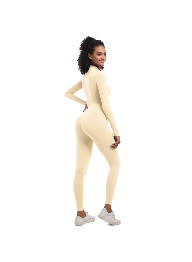general Solid-color high-elastic half-open zipper tight long yoga suit for fitness, running and sports, one-piece garment - Image 2